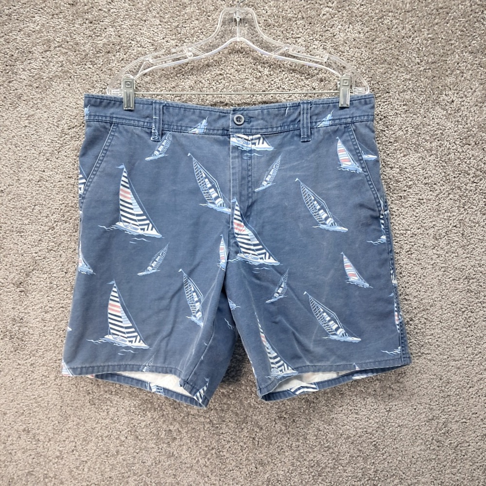 IZOD Saltwater Mens Blue Sailboat Print Cotton Flat Front Shorts Size 36 x 10
